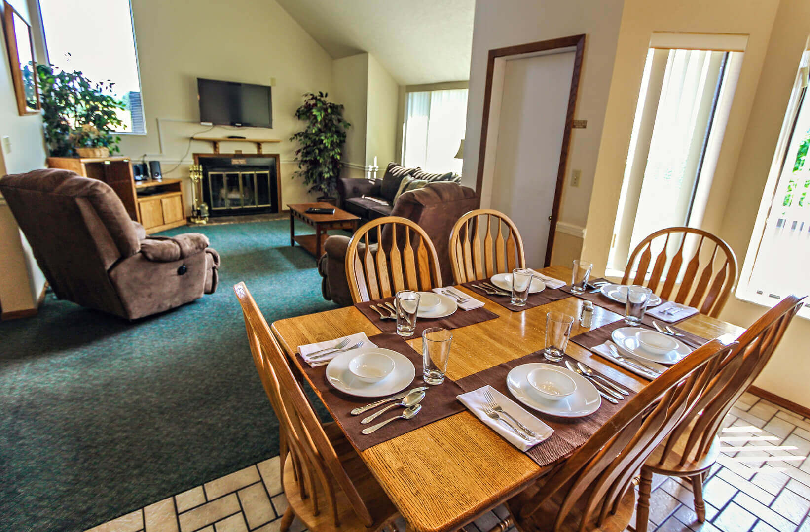 A spacious living room and dining room at VRI's Wolf Creek Village I in Eden, Utah.